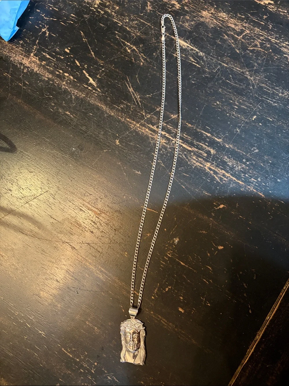 26in 925 Silver Solid Chain and Jesus Pendant